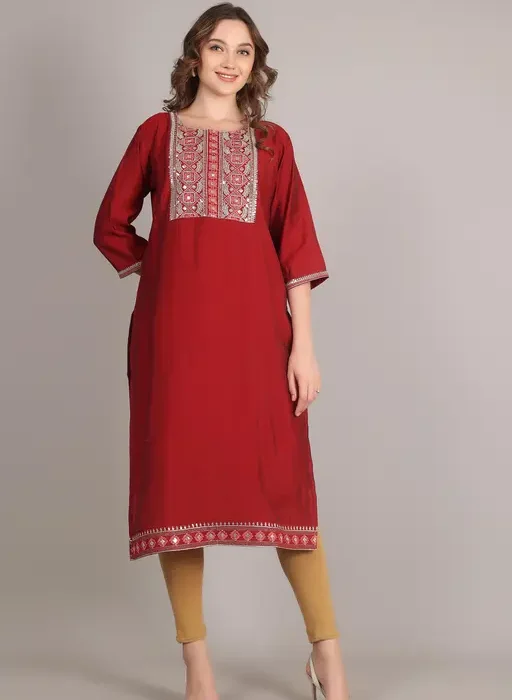 Women's Embroidered Straight Kurta